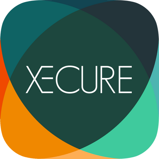 XECURE logo with colorful abstract shapes in the background