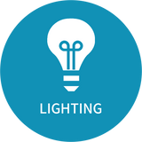 Light bulb icon with 'LIGHTING' text on a blue circle