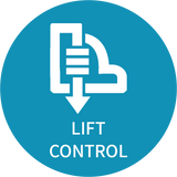Icon of lift control system with blue circle and white symbol