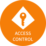Access control symbol with key icon on an orange circle