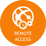 Orange circle with white gear icon and 'REMOTE ACCESS' text